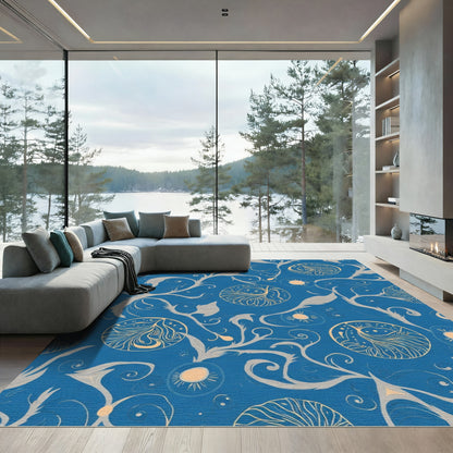 Azure Blue Floral Sun Medallions Rug