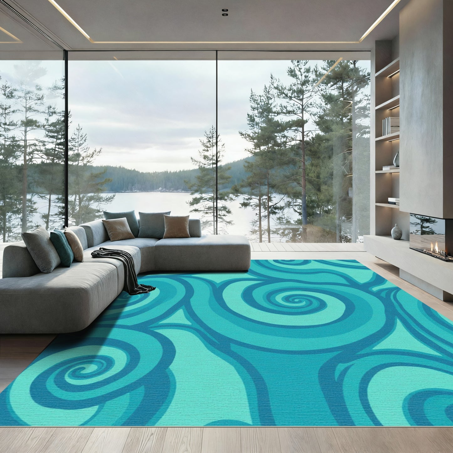 Aqua Swirl Ocean Waves Rug
