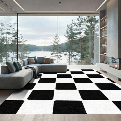 Monochromatic Checkerboard Square Composition Rug