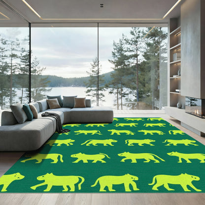 Golden Tiger Silhouette Repeating Pattern Rug