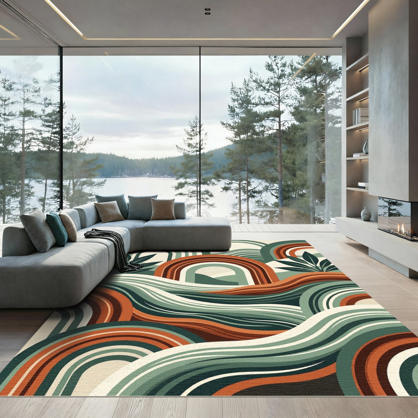 Abstract Earthy Tone Arch Wave Landscape Rug