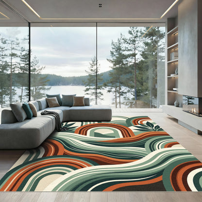 Abstract Earthy Tone Arch Wave Landscape Rug