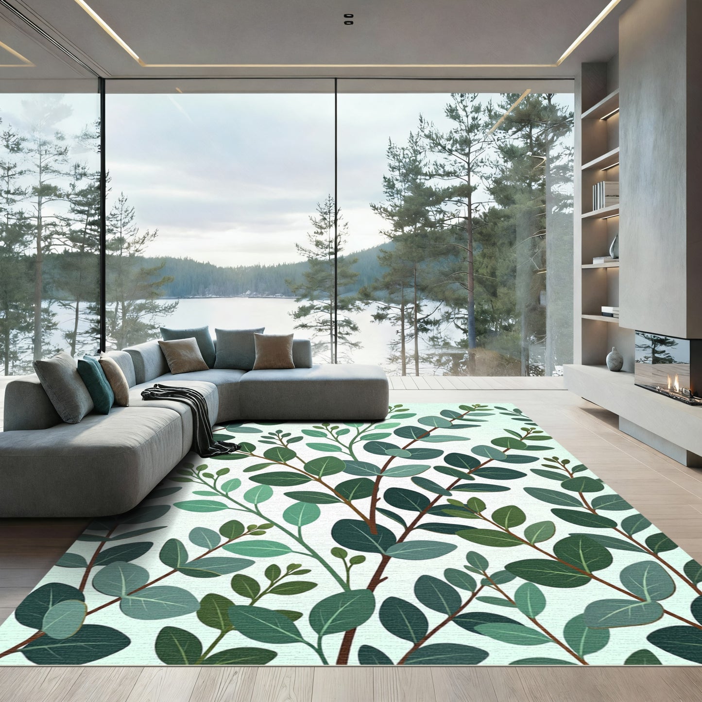 Lush Green Eucalyptus Branch Rug