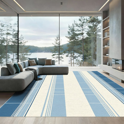 Coastal Blue Striped Windowpane Rug