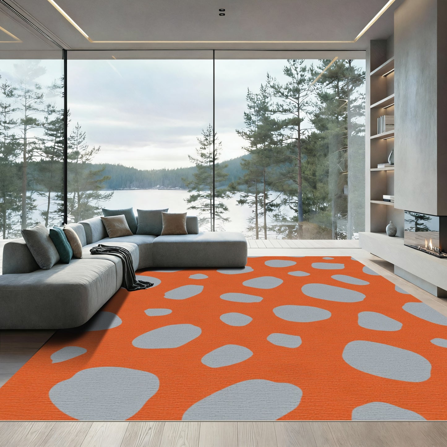 Orange Gray Blob Spot Rug