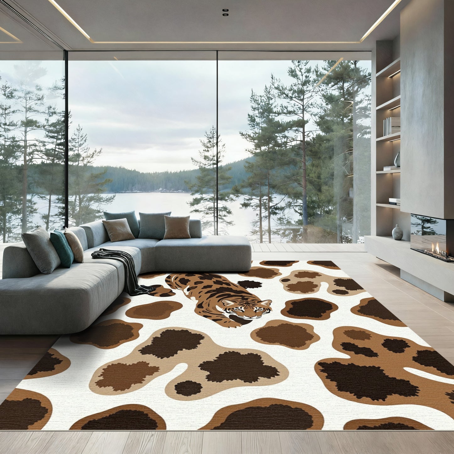 Brown Tiger Spots Animal Safari Rug