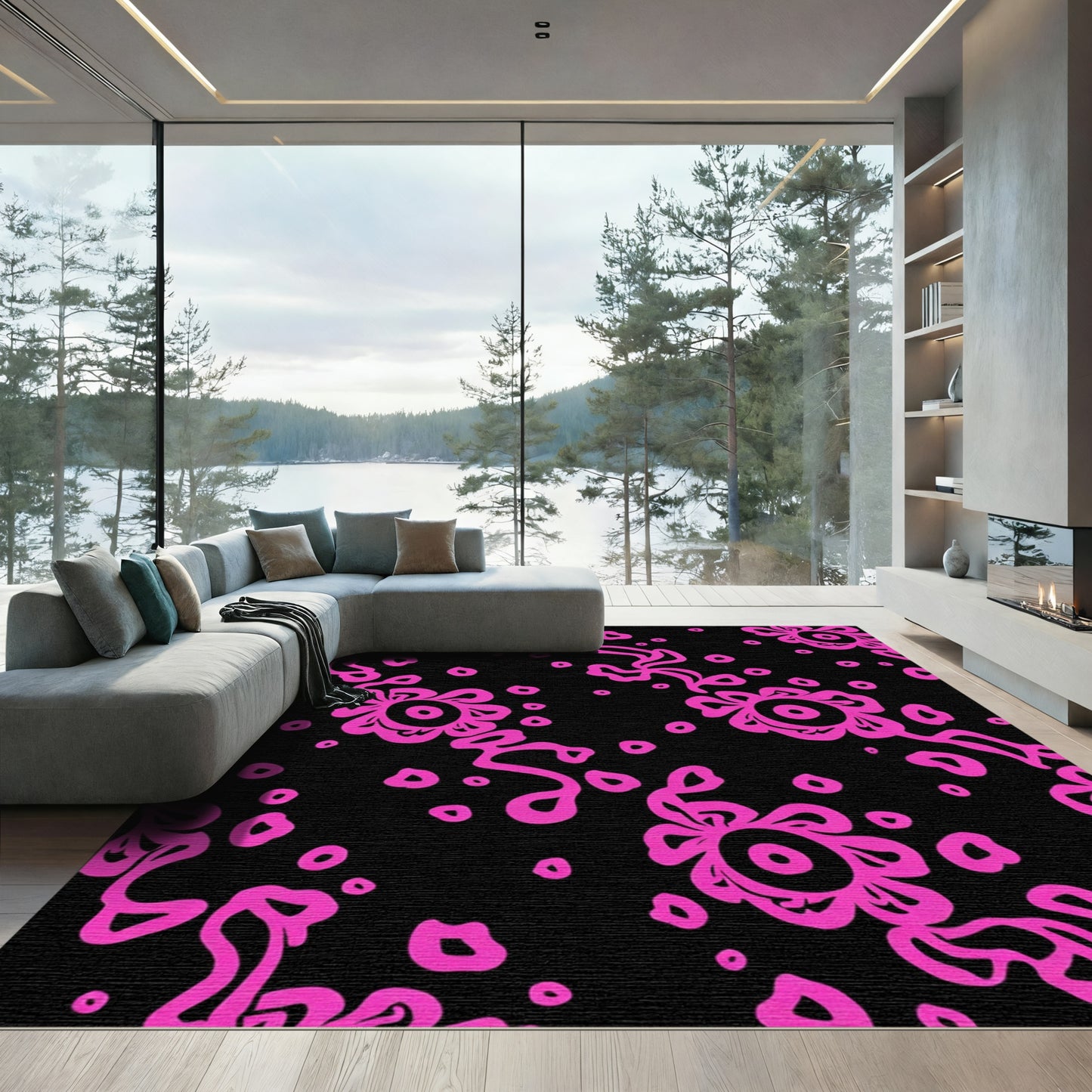 Hot Pink Abstract Floral Dots Rug