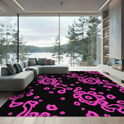 Hot Pink Abstract Floral Dots Rug