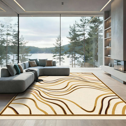 Earthy Tan Abstract Wave Composition Rug