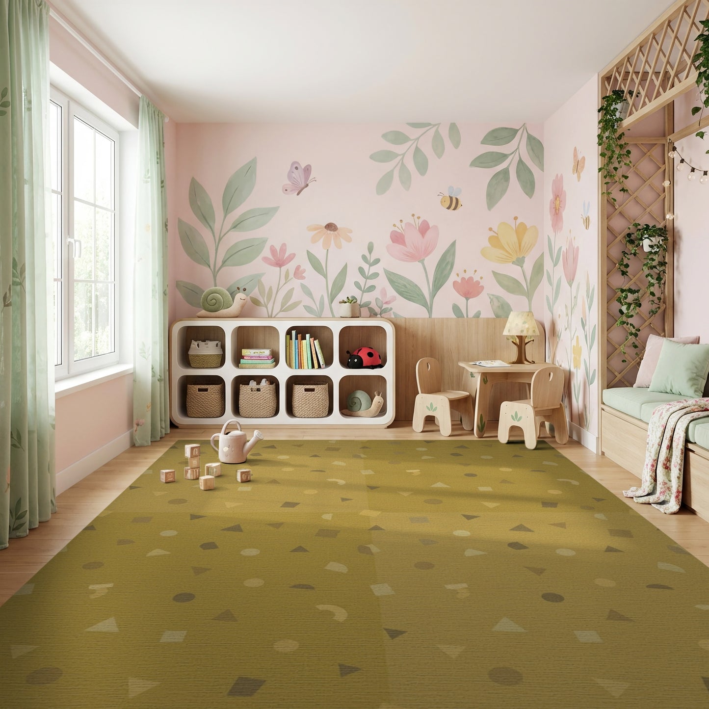 Warm Tan Triangle Dot Geometric Rug