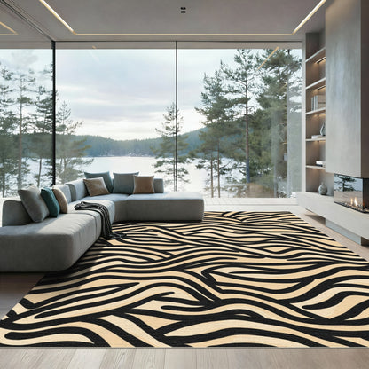 Cream Black Wavy Animal Print Rug