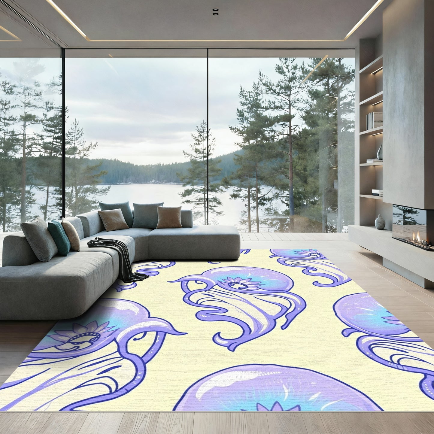Lavender Jellyfish Swirls Floral Accents Rug
