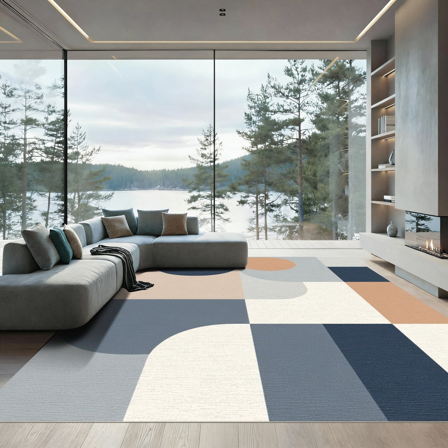 Modern Geometric Terracotta Navy Blocks Rug