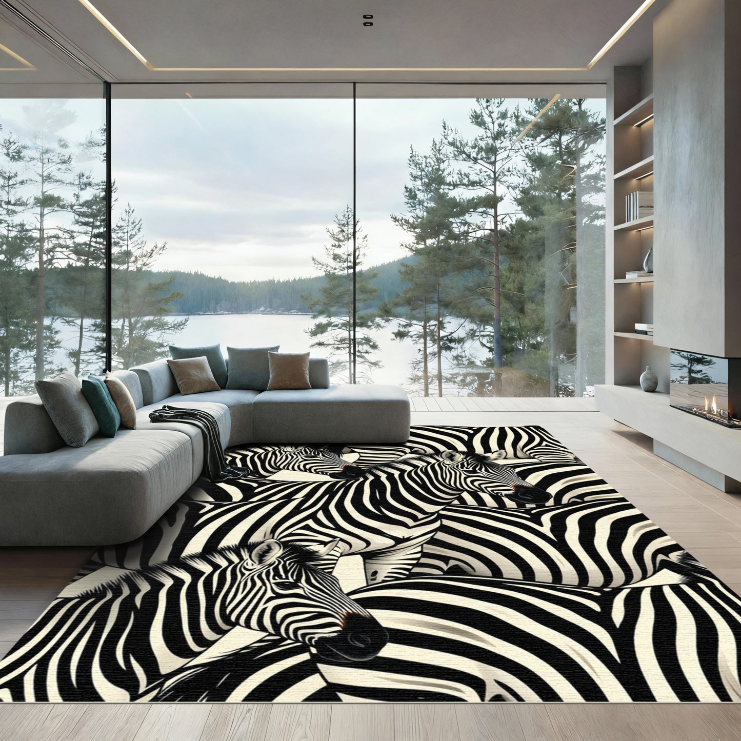 Bold Black and White Zebra Herd Rug