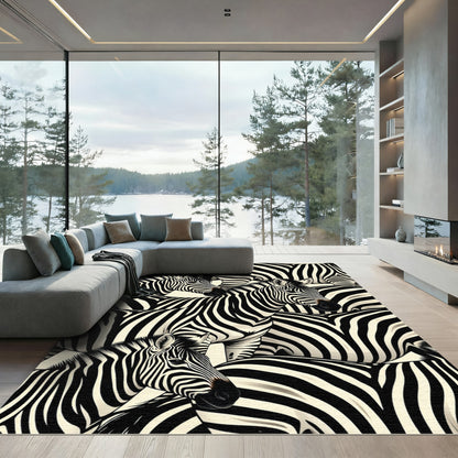 Bold Black and White Zebra Herd Rug
