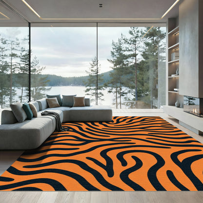 Bold Orange Black Wave Rug