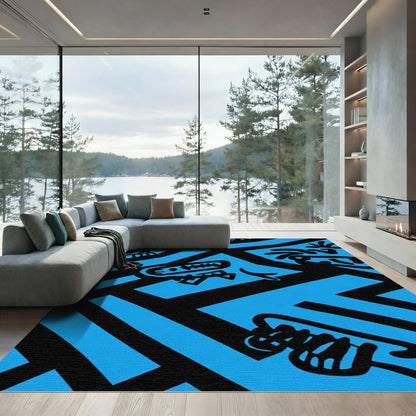 Bold Blue Black Cartoon Creature Rug