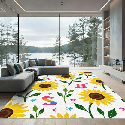 Yellow Sunflower Branches With Colorful Letters Rug