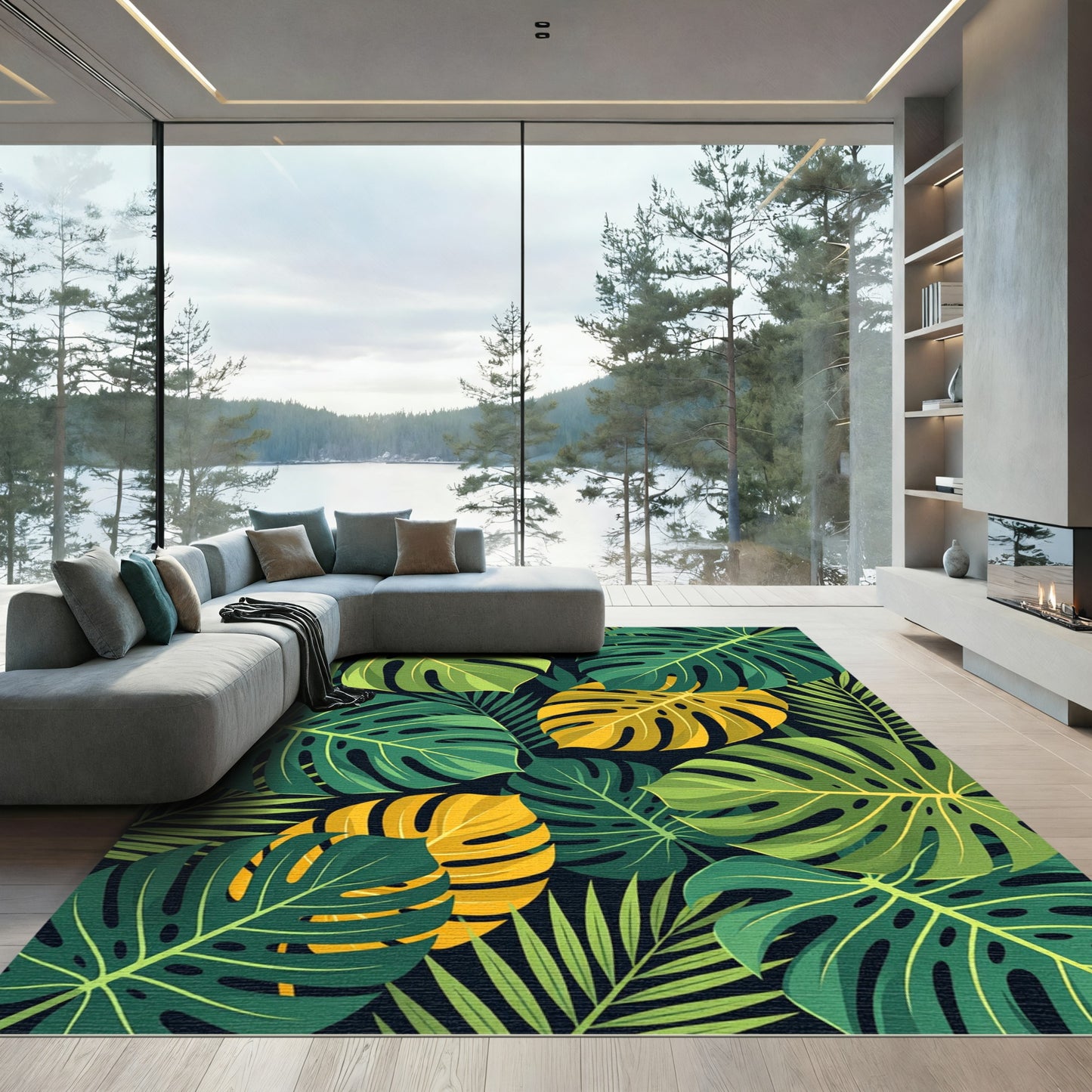 Lush Vibrant Tropical Monstera Leaf Rug