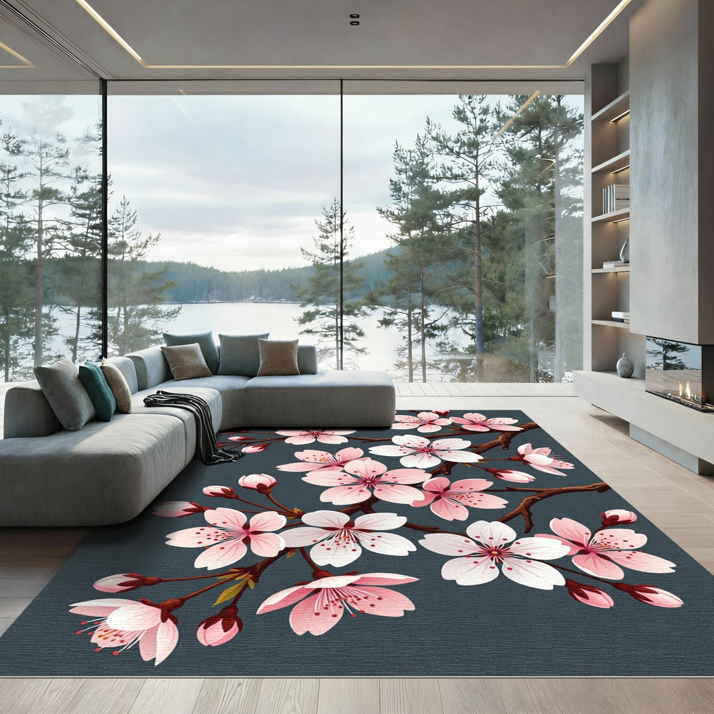 Pink Cherry Blossom Branch Garden Rug