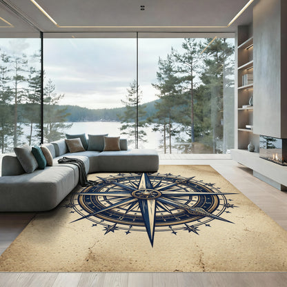 Vintage Navy Gold Nautical Compass Rug