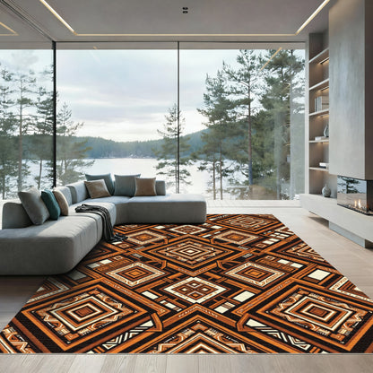 Tribal Geometric Diamond Terra Cotta Rug