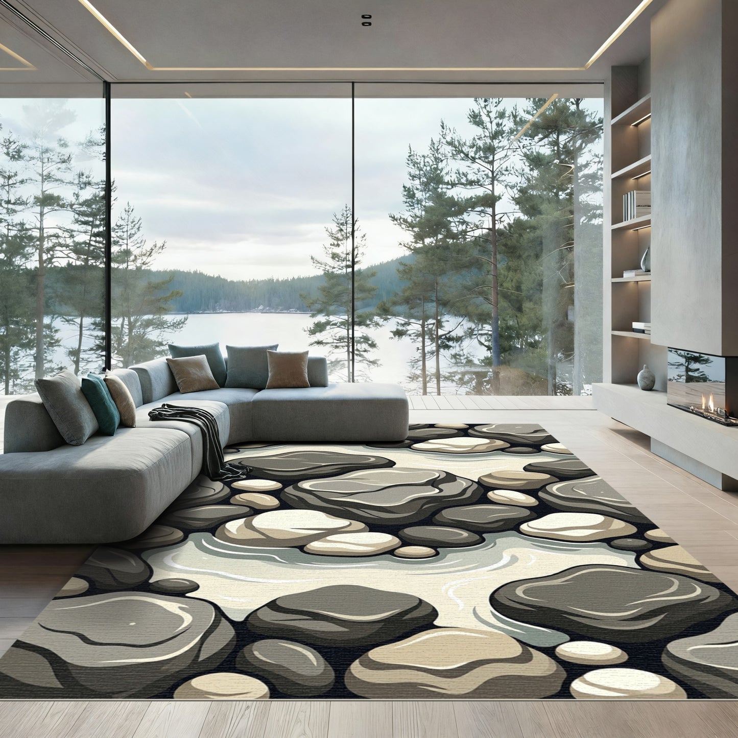 Abstract Stream Stone River Rock Rug