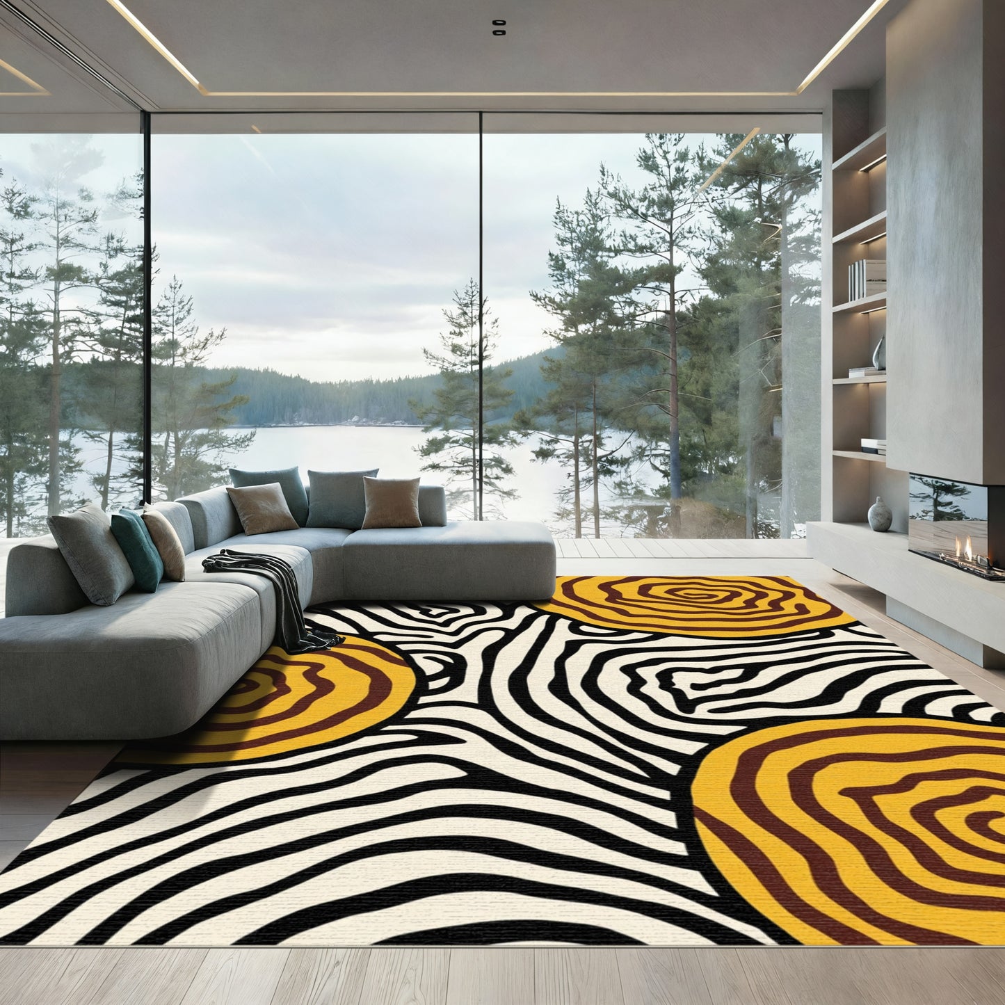 Abstract Swirl Zebra Cream Rug
