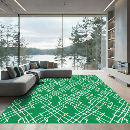 Green White Abstract Intersecting Lines Rug