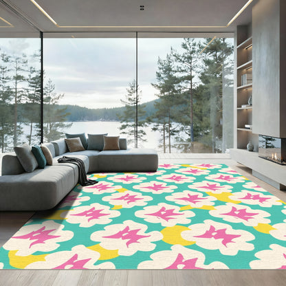 Turquoise Cream Pink Abstract Floral Overlay Rug