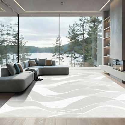Cream Rippling Abstract Wave Rug