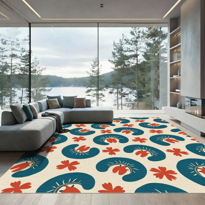 Teal Coral Floral Spaced Arrangement Rug
