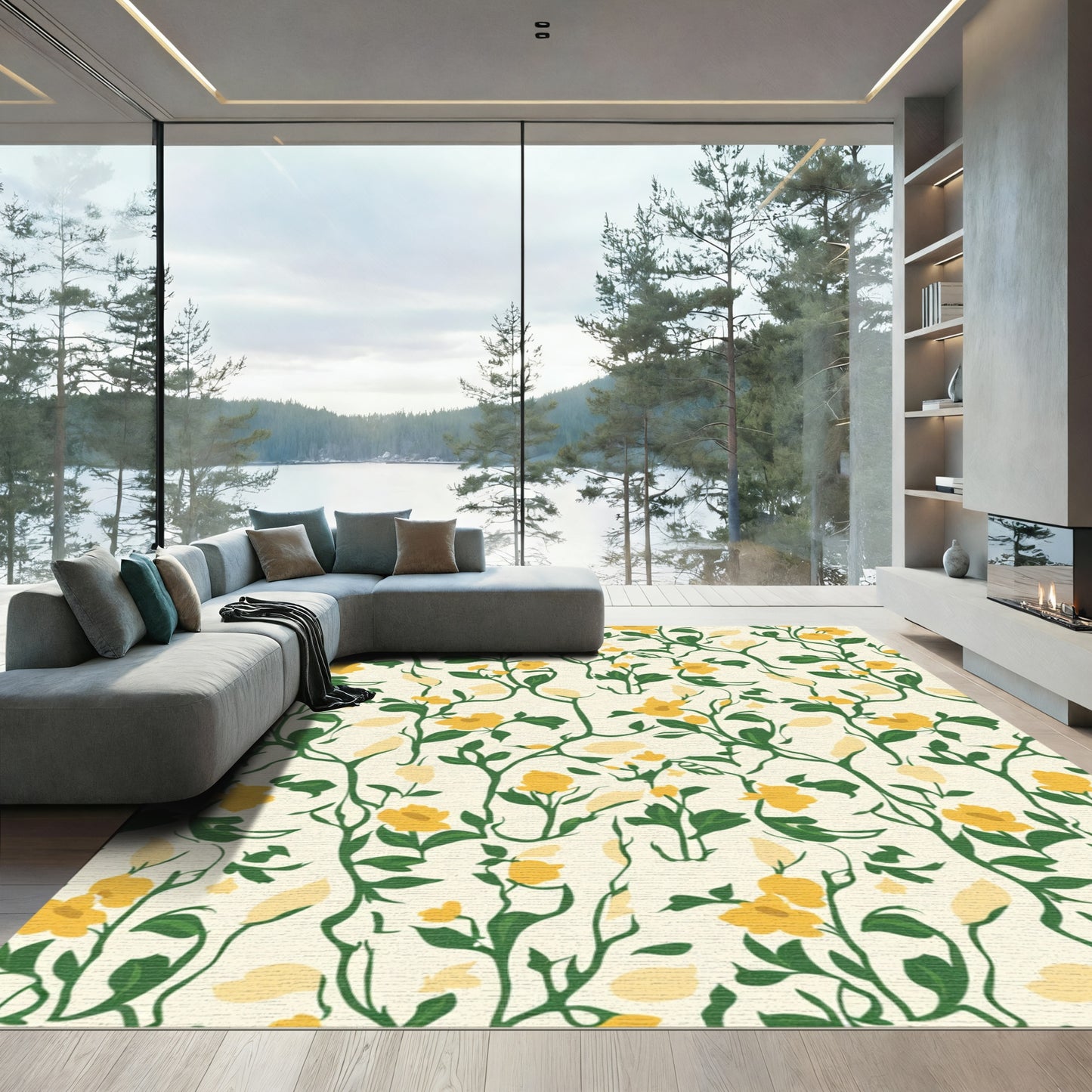 Delicate Yellow Floral Vine Rug