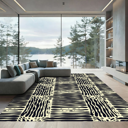 Cream Black Interlocking Organic Squares Rug