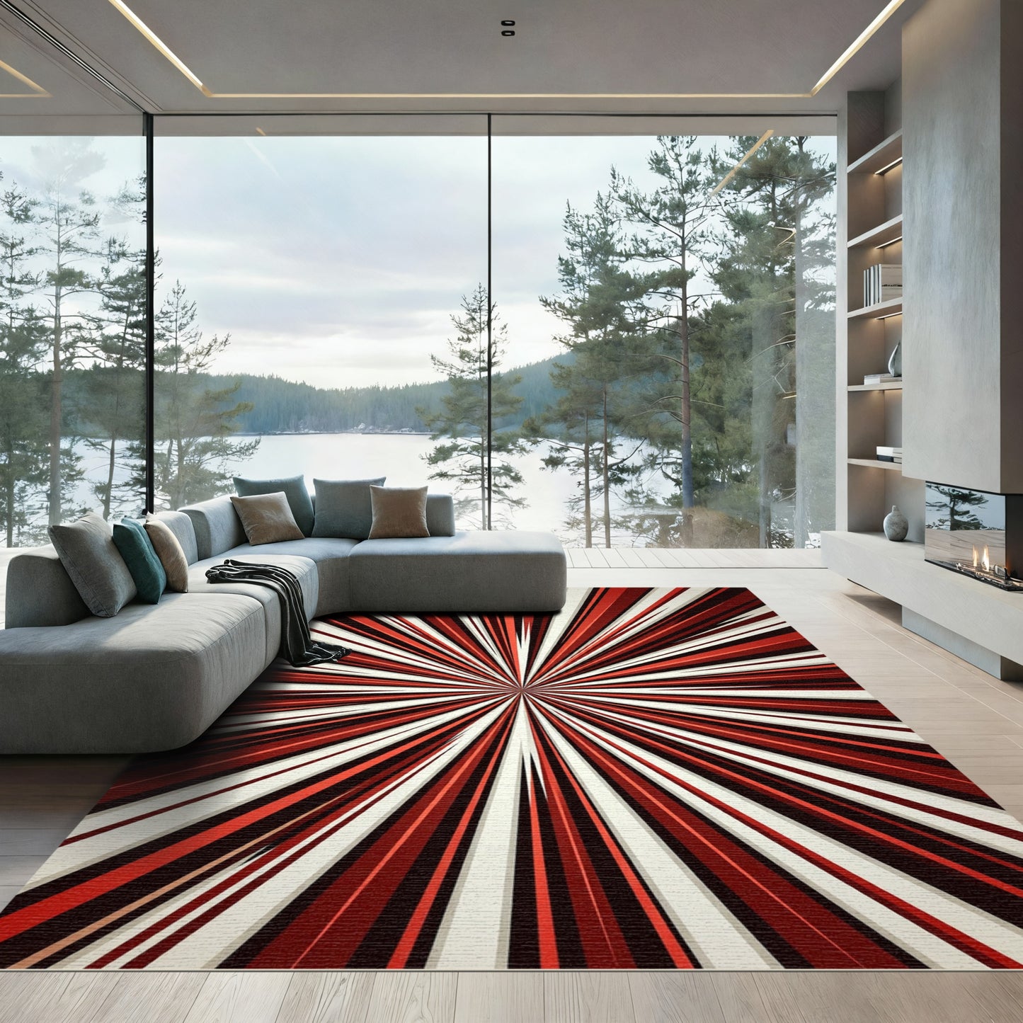 Dynamic Red White Burst Rug