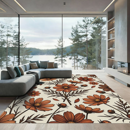 Burnt Orange Botanical Cosmos Floral Rug