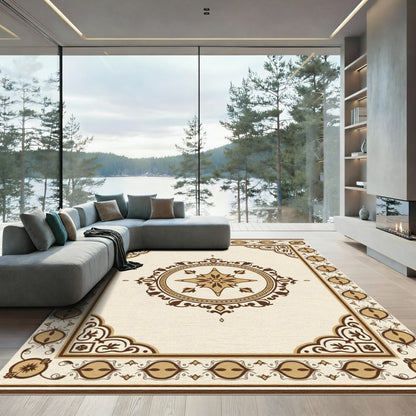 Earthy Brown Classic Medallion Border Rug