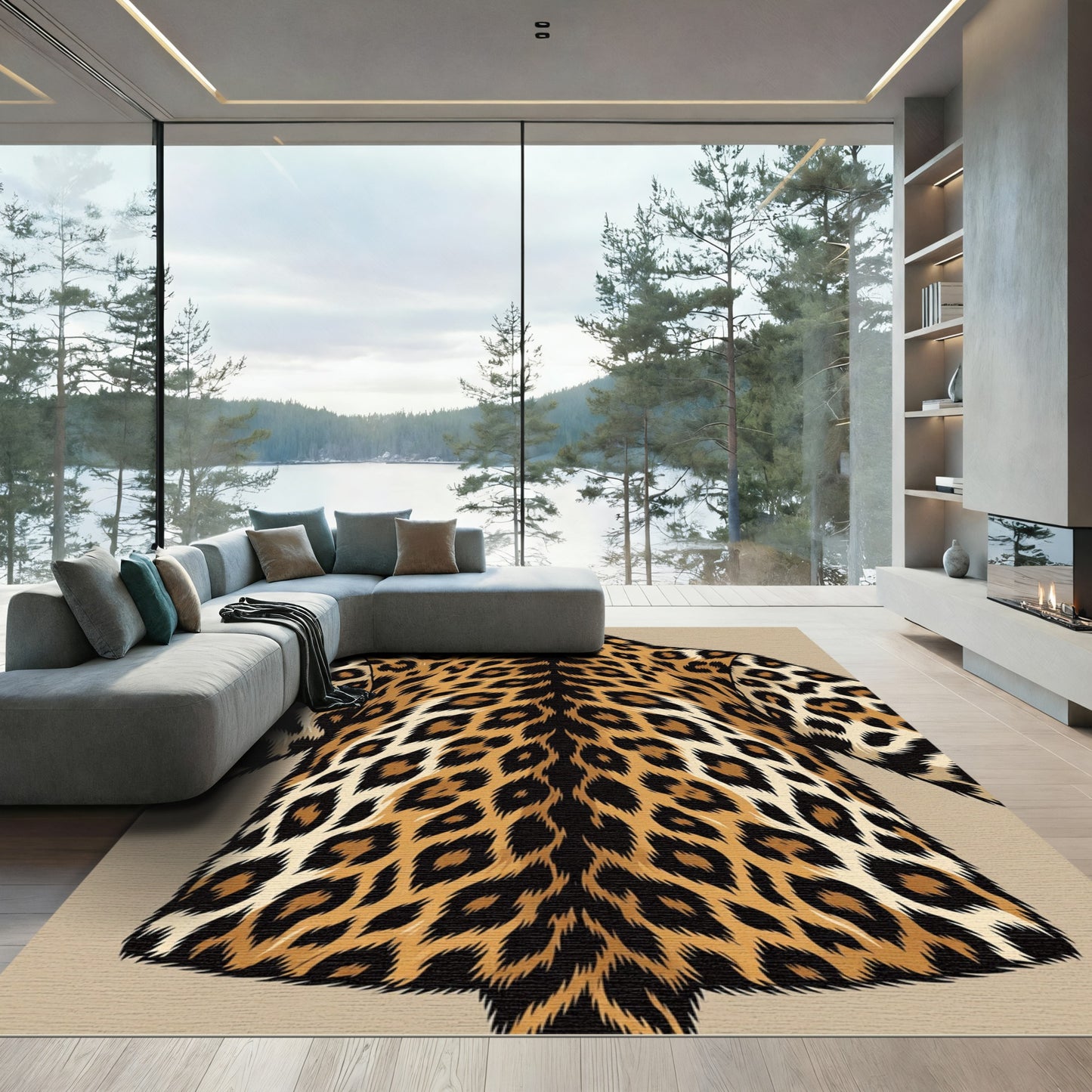 Bold Symmetrical Brown Leopard Spot Rug