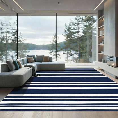 Classic Navy White Striped Rug