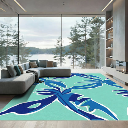 Bold Blue Tropical Leaf Collage Rug