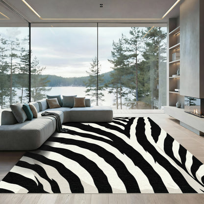 Monochrome Abstract Zebra Stripe Rug