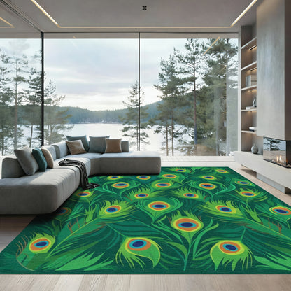 Emerald Green Peacock Feather Arrangement Rug