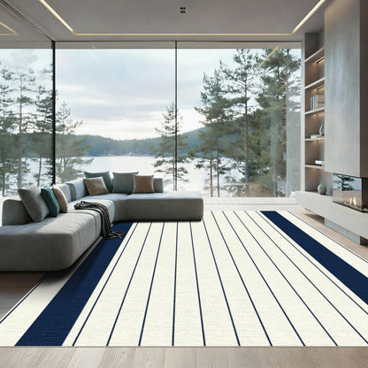 Deep Navy Cream Vertical Stripe Rug