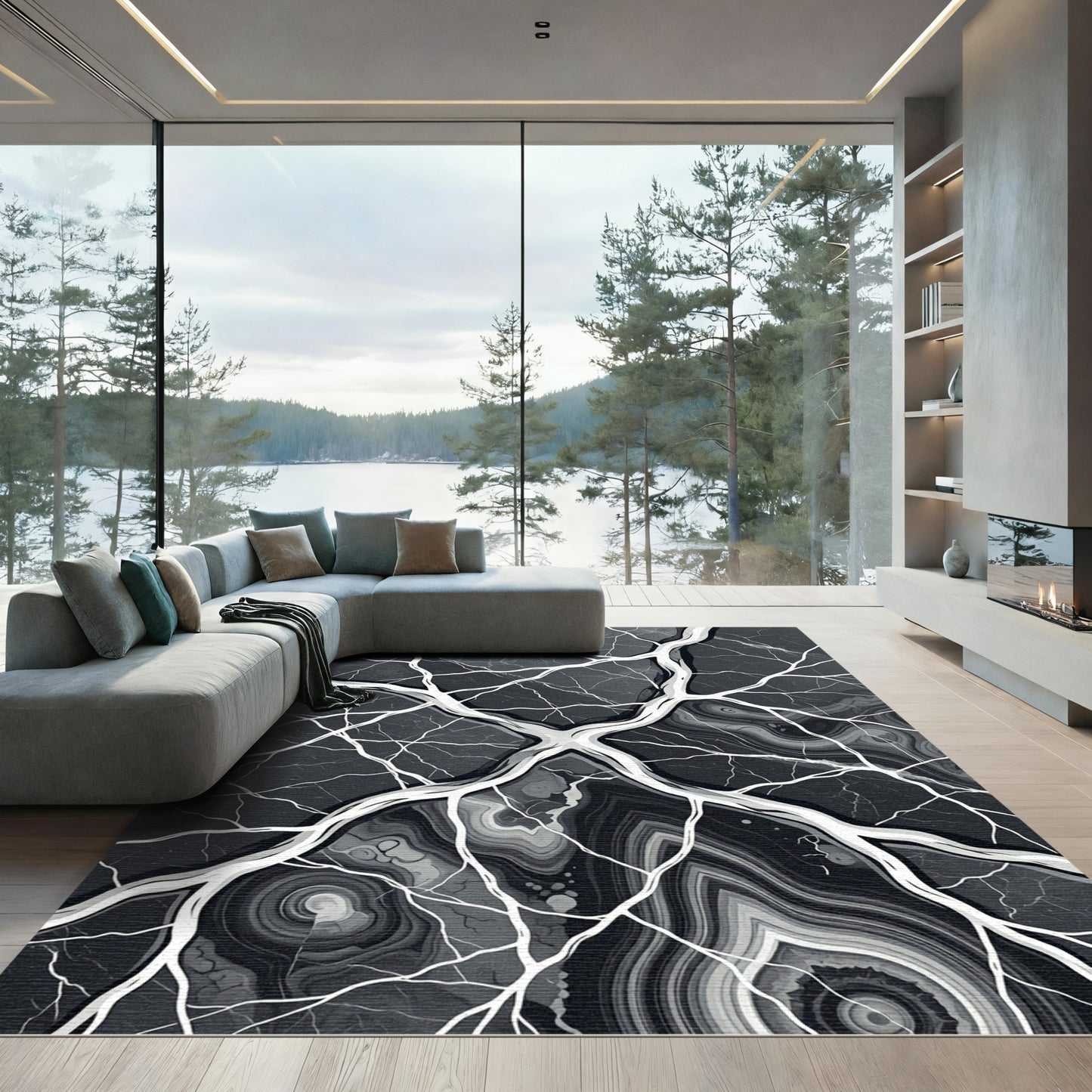Monochromatic Abstract Gnarled Root Marble Rug