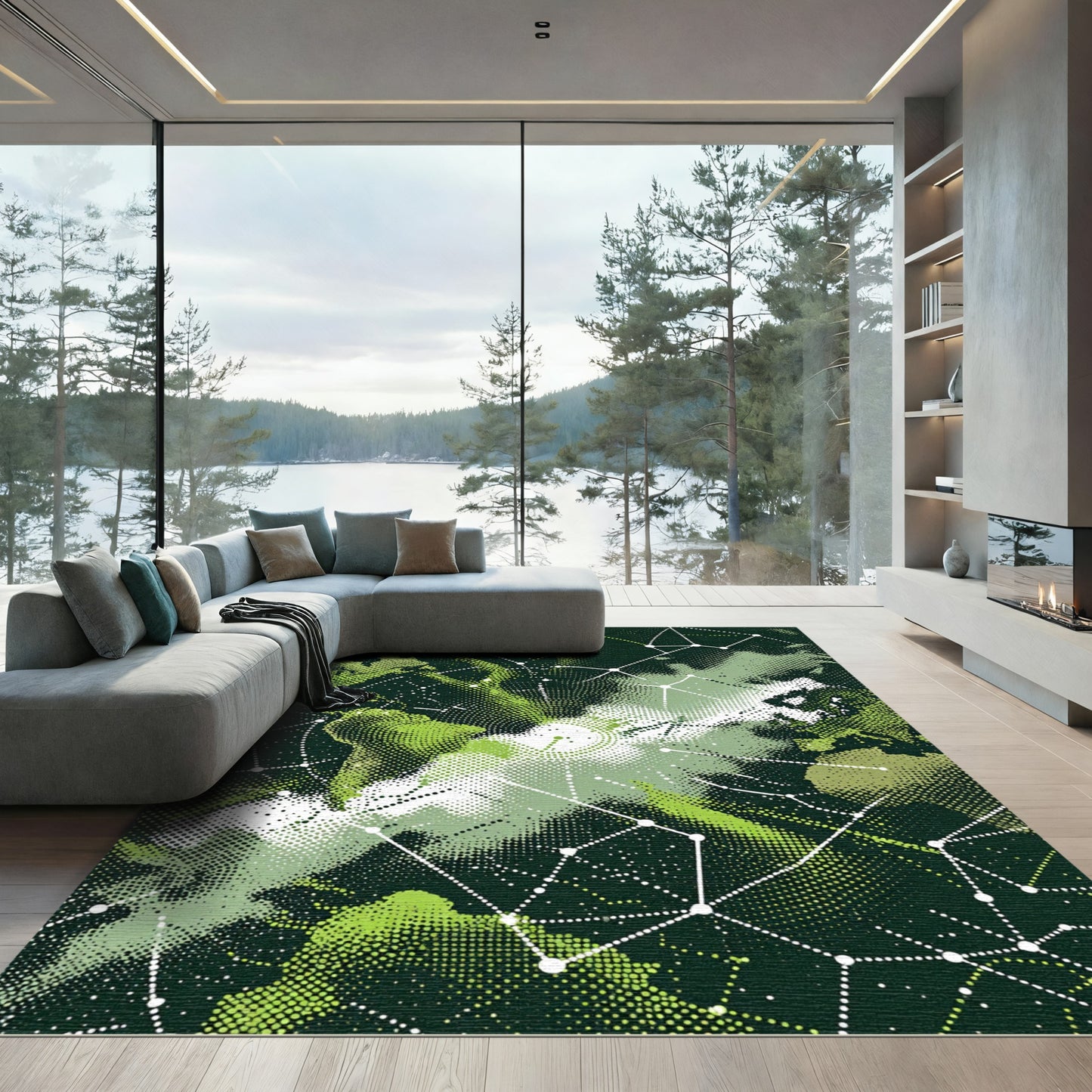 Deep Green Constellation Earth Map Rug