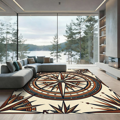 Vintage Compass Rose Earthy Gold Artwork Rug