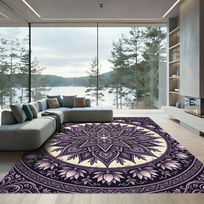 Elegant Purple Lotus Mandala Art Rug