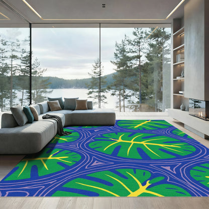 Vibrant Green Leaf Vein Composition Rug