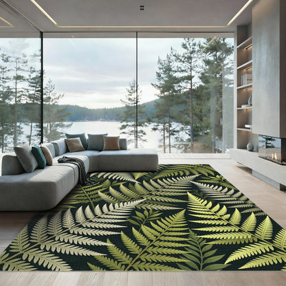 Forest Green Fern Leaf Arrangement Rug