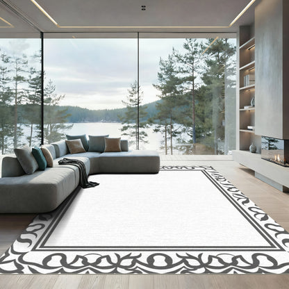 Ornate Gray Floral Border Rug